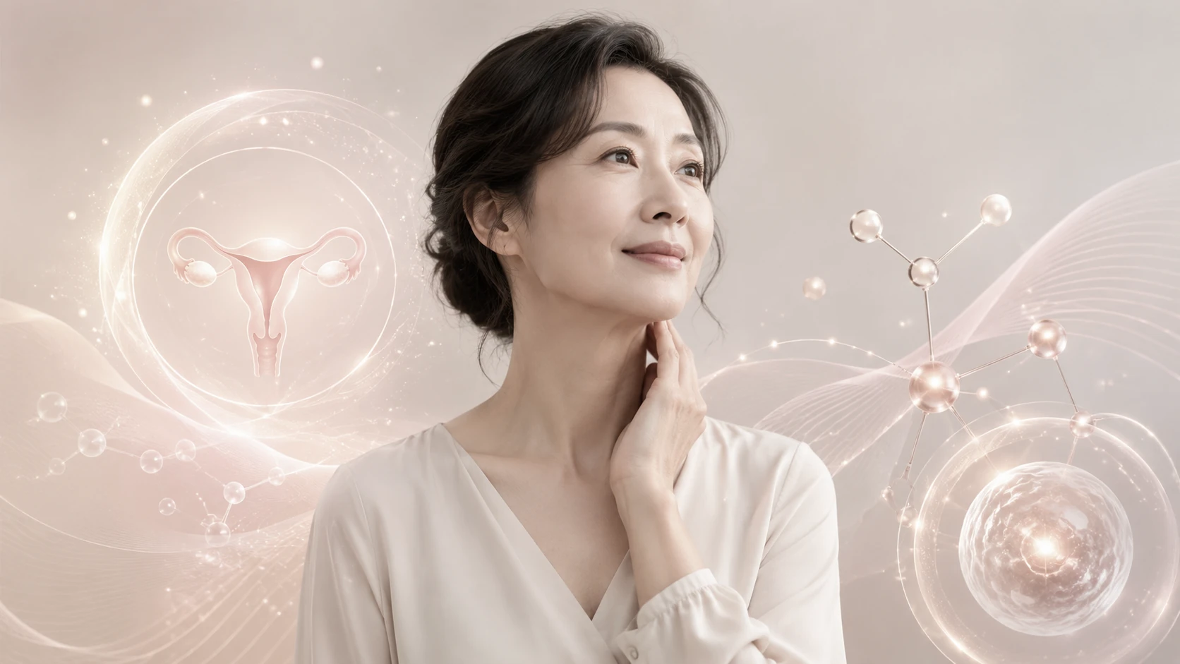 갱년기 호르몬 변화와 여성탈모의 연관성을 표현한 중년 여성 이미지